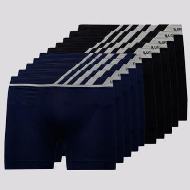 Imagem de Kit de 10 Cuecas Boxer Lupo Microfibra Preta e Marinho, P