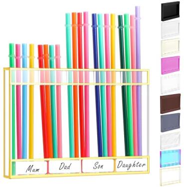 Imagem de Qinyoung Suporte de canudo acrílico para porta de armário com fita adesiva dupla face organizador de canudo reutilizável armazenamento de copo acessórios de cozinha recipiente para armário de balcão