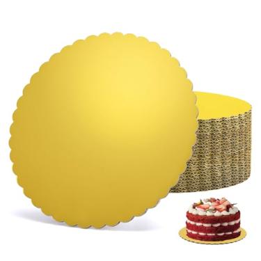 Imagem de EUSOAR Tábua de bolo de 20 cm, pacote com 25 pratos de pizza com base redonda de papelão ondulado dourado, círculos descartáveis à prova de graxa para decoração de sobremesas de casamento, aniversário
