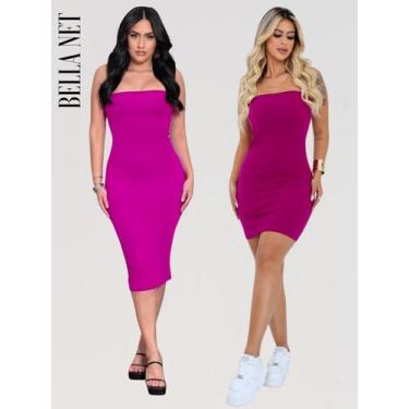 Imagem de Kit 2 Vestido Midi E Curto sem alça Feminino Sem Alça Canelado Premium