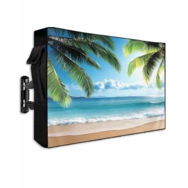 Imagem de EZON-CH Capa de TV ao ar livre 101.6-109.2 cm, verão azul oceano praia, coqueiro, proteção de tela de TV à prova de intempéries, gabinete de TV ao ar livre para cobertura total - LED externo, LCD