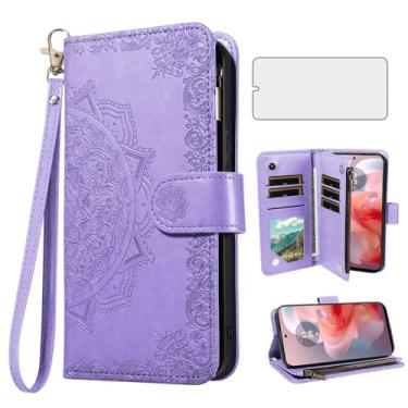Imagem de Asuwish Capa de celular para Motorola Moto G Power 5G 2024 capa carteira celular com protetor de tela de vidro temperado e flor flip porta-cartão de crédito suporte suporte G5 mulheres homens roxo