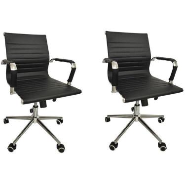 Imagem de Conjunto com 2 Cadeiras Office com Rodízio e Encosto Esteirinha Baixa Preto