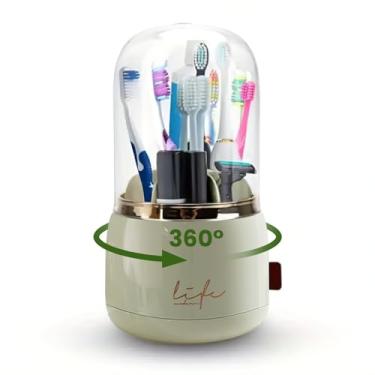 Imagem de Suportes de escova de dentes para banheiros, 7 compartimentos rotativos com tampa e drenagem de água, suporte de escova de dentes elétrica infantil e suporte de armazenamento de pasta de dente para