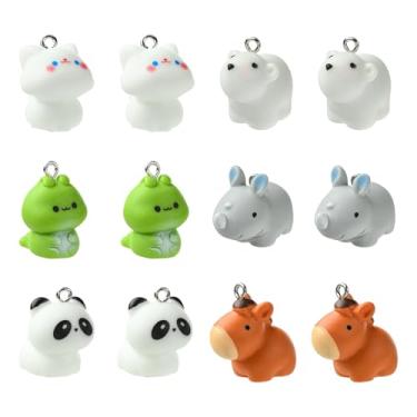 Imagem de DanLingJewelry Pingentes de animais 3D, resina opaca, 24 peças, 6 estilos, fofo, gato, panda, cavalo, zoológico, animais, pingentes para artesanato faça você mesmo chaveiros para fazer joias