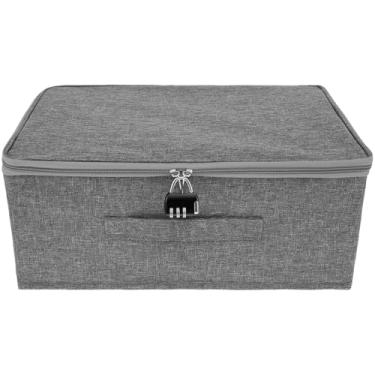 Imagem de Caixa de armazenamento de roupas com tampa de zíper, caixa de armazenamento privada reutilizável com cadeado, caixa de armazenamento de tecido dobrável com alça, estojo organizador de brinquedos de