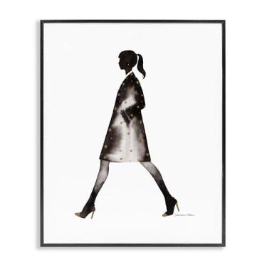 Imagem de Stupell Industries Desenho artístico giclée emoldurado preto com silhueta de menina de casaco preto por Simone Elum, 14 x 11