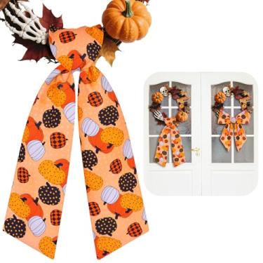 Imagem de HOMEBROS Faixa de guirlanda, guirlanda de tecido para porta da frente para decoração de outono de Dia das Bruxas e Ação de Graças, 132 cm, estampa de abóbora, 1 peça