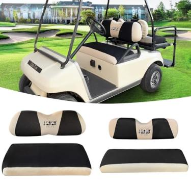 Imagem de 10L0L Conjunto de capa de assento dianteiro traseiro para carrinho de golfe para EZGO TXT RXV & Club Car DS 2000-up (encosto plano), feito com tecido de poliéster de malha de ar 3D respirável lavável,