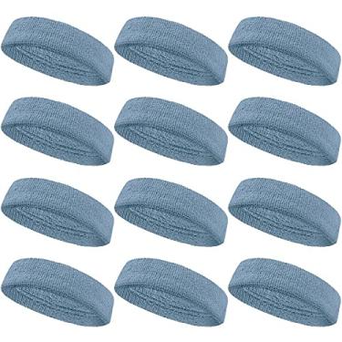 Imagem de COUVER Faixa de cabelo esportiva com absorção de umidade, tecido felpudo de algodão atlético, faixa de suor para tênis, basquete, corrida, academia, malhar para homens e mulheres, pacotes múltiplos