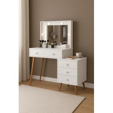 Imagem de Penteadeira Camarim Led Minimalista 4 Gavetas Moderna Espelho Moderna Decorativa Maquiagem (Branco)