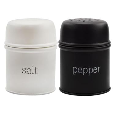 Imagem de AuldHome Design Conjunto de saleiro e pimenteiro (preto fosco/branco); conjunto de coqueteleira retrô estilo esmalte moderno contemporâneo