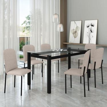 Imagem de Mesa Tokio 160cm X 76,5cm Tampo de Vidro com 6 Cadeiras Classic Preto / Bege
