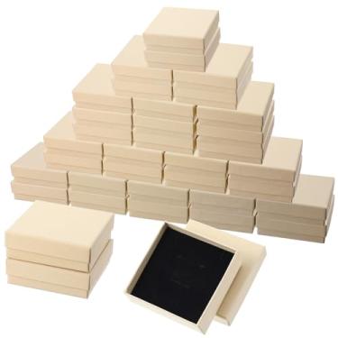 Imagem de mekueeex Caixas de joias, caixas de presente de papelão, pacote com 36 9 x 9 x 2,5 cm, pequenas caixas de joias cheias de algodão a granel com tampas para colar, anel, pulseira e brinco (amarela)