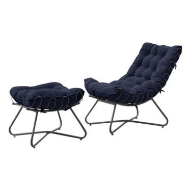 Imagem de Poltrona Com Puff Costela Aramada Eva Preta- Veludo Azul - F Pnedo Sto