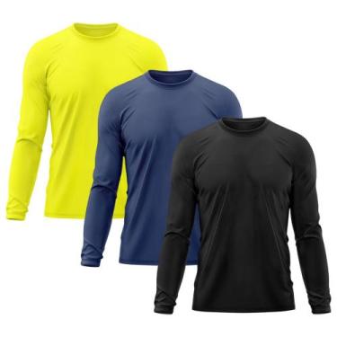 Imagem de Kit 3 Camisetas Masculina Térmica Proteção Solar UV  50/ Treino Academ