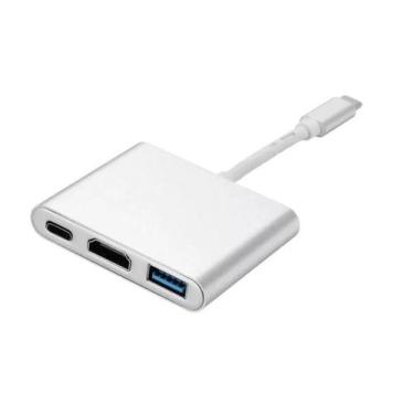 Imagem de Cabo Adaptador USB-C 3.1 Type-C 3 em 1 (HDMI/USB-C/USB 3.0) - Tomate