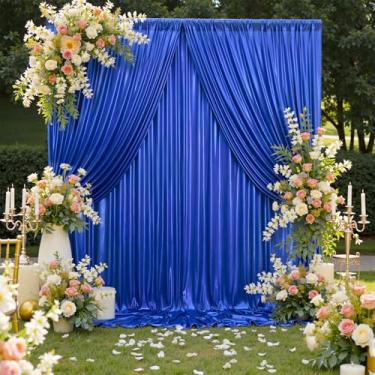 Imagem de Cortina de fundo azul royal brilhante de 6 x 3 m para festas, cortinas de fundo de foto azul brilhante sem rugas para aniversário e casamento - 4 painéis 1,5 x 3 m