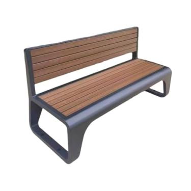 Imagem de YAYAOVP-24927 Banco externo cadeira de encosto ao ar livre, banco de madeira de plástico com pés de ferro, para jardim, varanda, terraço, lazer e bancos de jardim