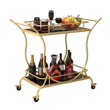 Imagem de Prateleira de cozinha, carrinho de servir de bar de vinho de 2 andares para casa, carrinho de rolley de vinho com rodas, alça, armazenamento de rack de vinho de vidro de metal, para cozinha, clube