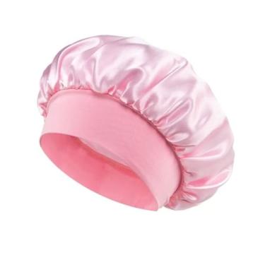 Imagem de Touca de Cetim Grande para Dormir com Faixa Larga Anti-Frizz - Gorro de Cetim com Aba Gigante, Proteção Cabelo Contra Frizz e Toque(1,Rosa)