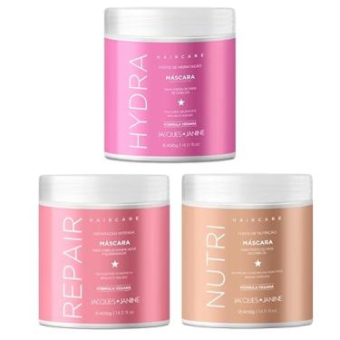Imagem de Kit Jacques Hydra Nutri Repair Máscaras Hidratação Nutrição Reconstrução Cronograma Capilar 1200g