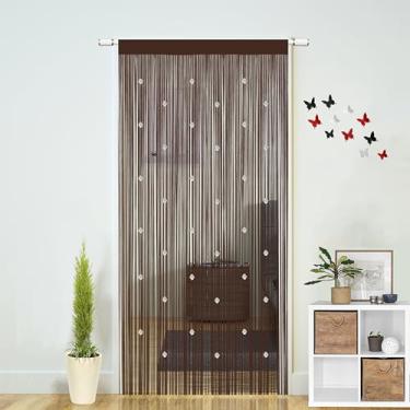 Imagem de Cortinas de cordão com contas para portas Boho decoração de quarto porta pendurada contas de parede armário cortina de janela divisor de quarto privacidade decorativa (café, 99 cm L x 279 cm C)