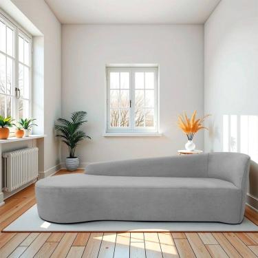 Imagem de Recamier Curvo Orgânico 180cm 3 Lugares Lado Esquerdo para Sala de Estar Linho Paris Cinza Claro