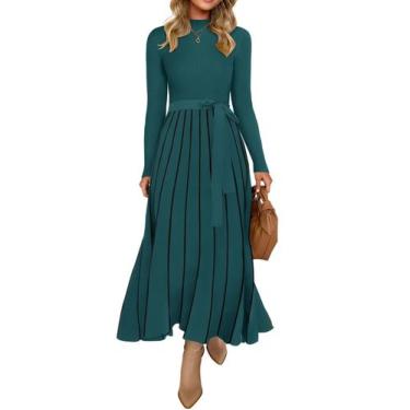 Imagem de Vestido de suéter feminino ZESICA, primavera, gola alta, azul-petróleo