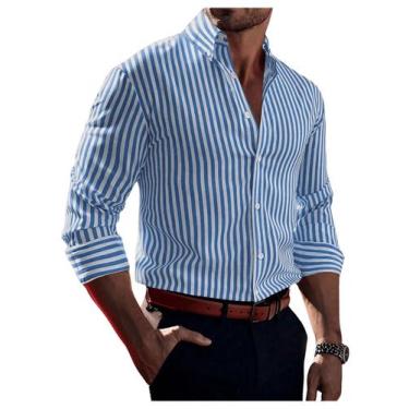 Imagem de Camisa Floerns com estampa listrada com botões frontais e manga compri