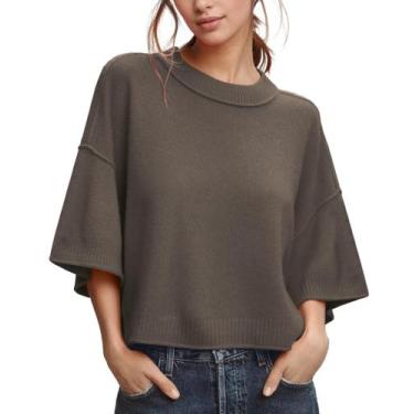 Imagem de Suéter ZDC feminino de manga 3/4 cortada, leve, marrom