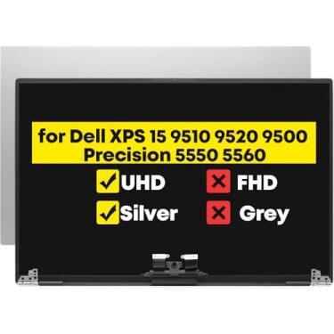 Imagem de Montagem completa de 39.6 cm para Dell XPS 15 9510 9520 9500 Precision 5550 5560 UHD 3840x2400 LCD digitalizador de tela sensível ao toque (prata)