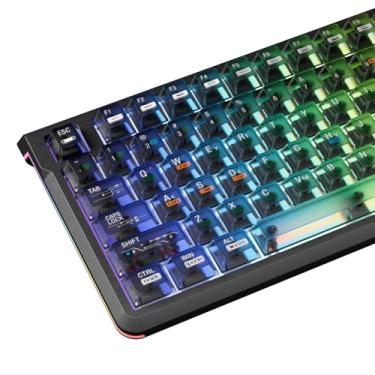 Imagem de Teclas pretas transparentes, teclas de plástico transparente, perfil cereja RGB retroiluminado brilho através Costum conjunto de 115 teclas para 60 65 75 100 por cento tamanho completo para teclado