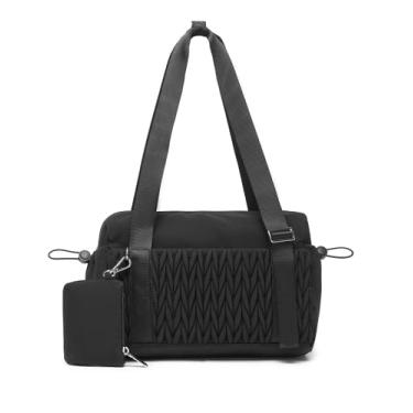 Imagem de Pequena bolsa de ginástica feminina acolchoada com compartimento molhado e bolsa de moedas, linda bolsa de viagem para meninas, treino, esportes, viagens, Preto