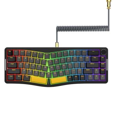Imagem de AKS068 Teclado mecânico para jogos 65% com fio com cabo enrolado, teclado mecânico Alice-Layout de 68 teclas, interruptores vermelhos de troca a quente RGB VIA/QMK Suporte de junta programável para