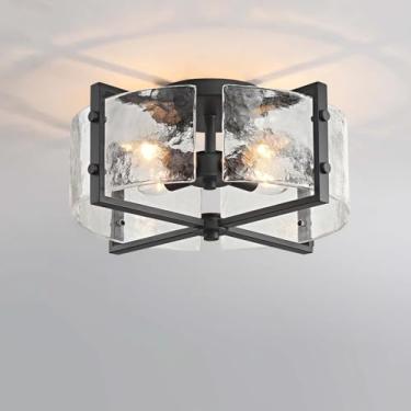 Imagem de Bofea -Luminária De Teto Industrial Embutida, Luminária Circular Preta 4 Luzes Para Corredor Fazenda, Com Efeito Cascata, Perfeita Ilha Cozinha, Sala Jantar E Corredor.