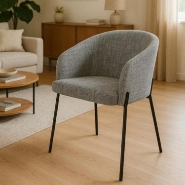 Imagem de Poltrona Estofada com Base Fixa em Aço Carbono Pintura Epóxi – Laura Exclusiva Linho Lincoln Cinza