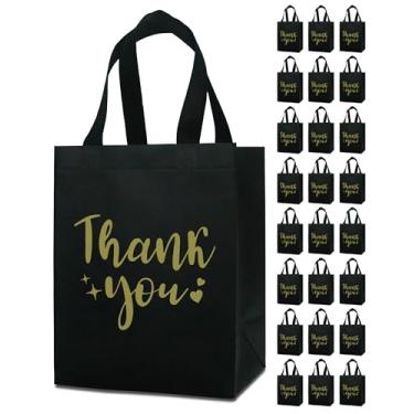 Imagem de REUGBEXPT 24 sacos de presente pretos de agradecimento - resistentes, reutilizáveis, médios 20 x 12 x 25 cm com alças, não tecido para casamentos, professores, dia dos pais, festas, aniversários e