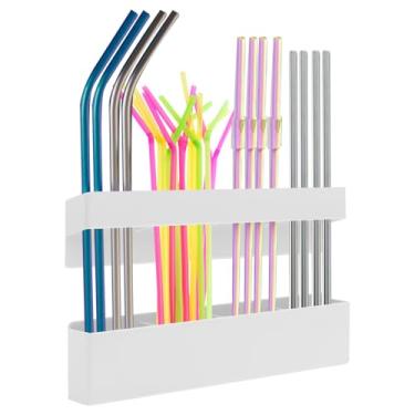 Imagem de KTZCTPCA Suporte magnético de palha, organizador de canudo separado sem perfuração, recipiente de armazenamento de canudo de copo, rack organizador de palha para balcão de cozinha armário porta