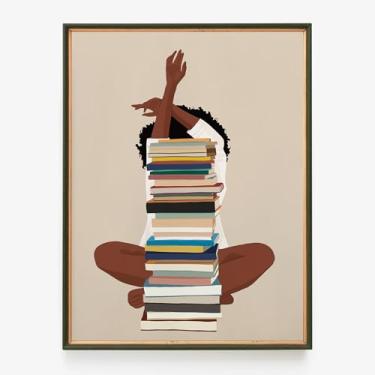 Imagem de Arte de parede em tela para meninas negras, decoração de parede afro-americana, boho, arte para amantes de livros, moderna mulher negra com arte de livro, impressão de pintura de menina moderna para