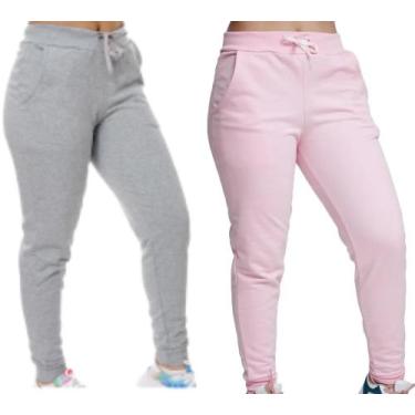 Imagem de kit 2 Calças Jogger Moletom Feminina flanelada - lgamn, Cinza, Rosa, M