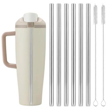 Imagem de Fukaisu 6un Canudos para Owala 40oz, Canudos de Reposição para Garrafa de Água Aço Inoxidável com 2 Escovas Limpeza Acessório Reutilizável