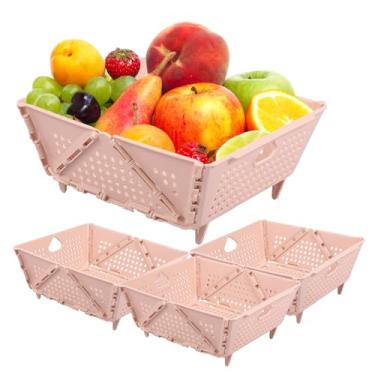 Imagem de 4 peças de escorredor dobrável que economiza espaço, cesta de armazenamento dobrável, coador de cozinha multifuncional para drenar alimentos, legumes, frutas (damasco, 4)