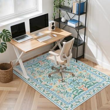 Imagem de Anidaroel Tapete de cadeira de escritório de 122 x 152 cm para piso/azulejo de madeira, tapete floral antiderrapante para cadeira de escritório, tapete de cadeira de mesa verde chá para madeira
