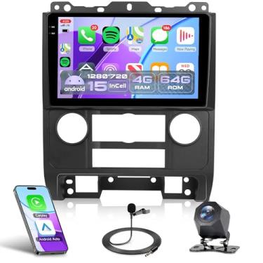 Imagem de Rádio veicular 4 núcleos 4G + 64G Android 15 para Ford Escape 2007-2012/Mazda Tribute 2007-2012, Rimoody Wireless Carplay Andorid Auto Mirror Link 22.6 cm Tela INCELL GPS WiFi Bluetooth 5.0 FM/RDS EQ