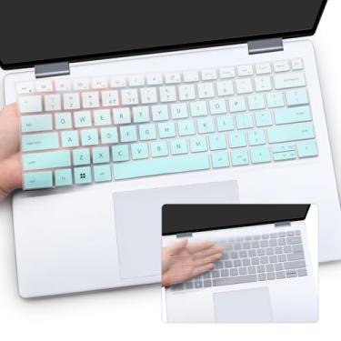 Imagem de 2 peças de capa de teclado para notebook Dell Inspiron 14 5440 5441 5445 7440 7441 7441 7445 e Inspiron 16 7640, Inspiron Plus 14 7441 7440 e Plus 16 7640 Pele - M verde + Transparente