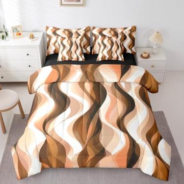 Imagem de Erosebridal Conjunto completo de edredom com linhas geométricas laranja e preto, cama listrada em uma bolsa para mulheres minimalistas, homens e adultos, colcha de arte moderna geométrica estética