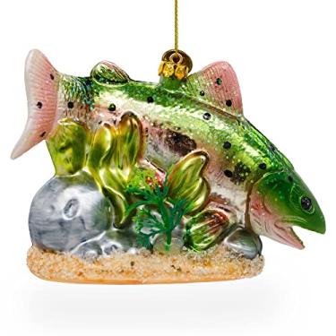Imagem de Peixe salmão exuberante com algas marinhas - enfeite de Natal de vidro soprado