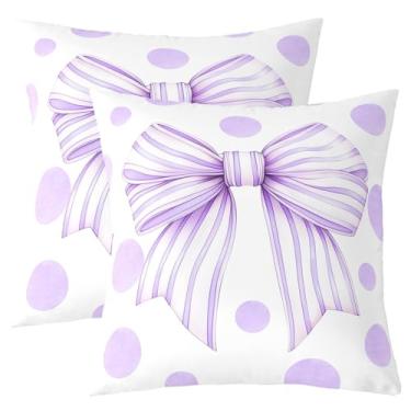 Imagem de Capa de almofada infantil com gravata borboleta, romântica adorável princesa dupla face, decoração de casa kawaii, fantasia sonhadora, capa de almofada roxa para sofá, 2 unidades, 40,6 x 40,6 cm