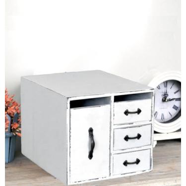 Imagem de Juleduo Organizador de beleza rústica com 4 gavetas – caixa de armazenamento de cosméticos de madeira para mesa de escritório organizada e armazenamento de ferramentas de maquiagem, bancada de